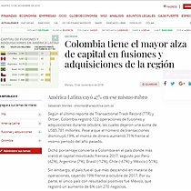 Colombia tiene el mayor alza de capital en fusiones y adquisiciones de la regin
